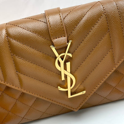 YSL Envelope Small Bag 21cm Brown Embossed Leather 285998