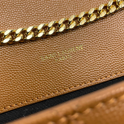 YSL Envelope Small Bag 21cm Brown Embossed Leather 285998