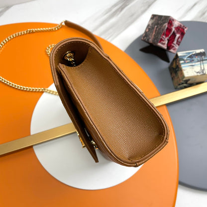 YSL Envelope Small Bag 21cm Brown Embossed Leather 285998