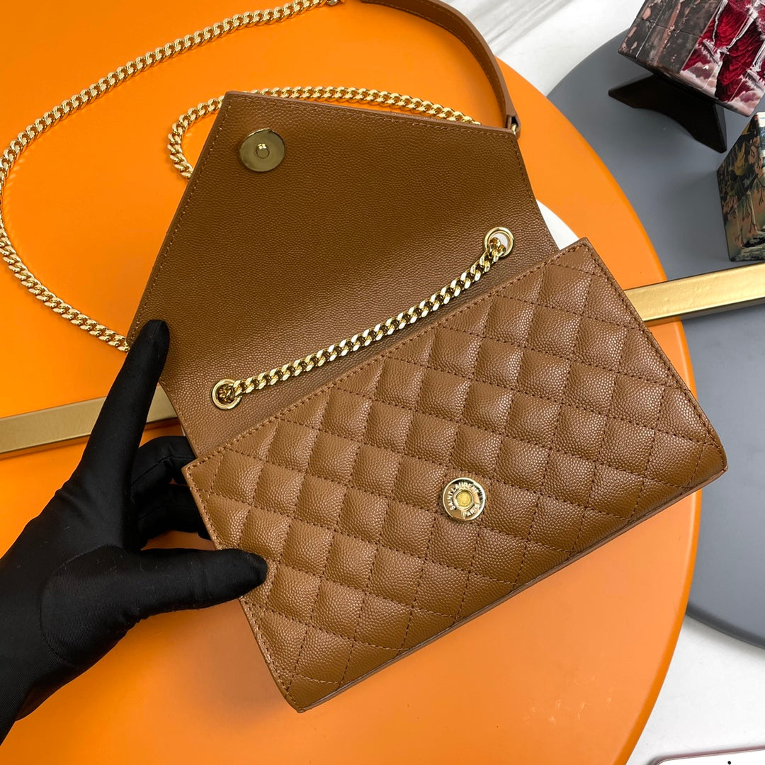 YSL Envelope Small Bag 21cm Brown Embossed Leather 285998