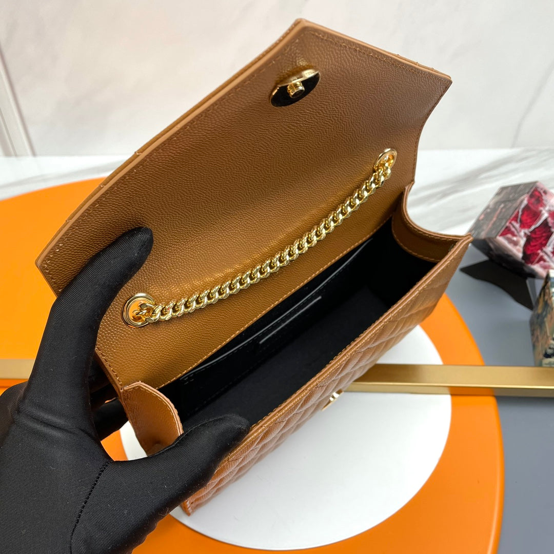 YSL Envelope Small Bag 21cm Brown Embossed Leather 285998