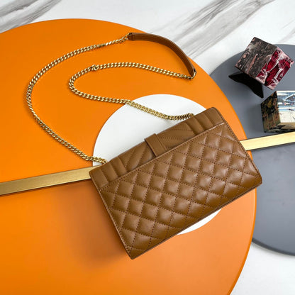 YSL Envelope Small Bag 21cm Brown Embossed Leather 285998