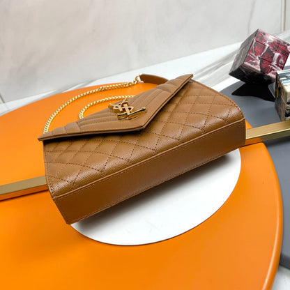 YSL Envelope Small Bag 21cm Brown Embossed Leather 285998