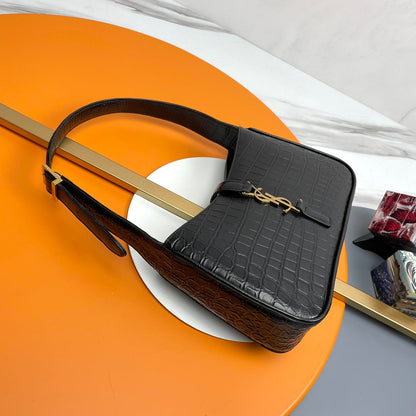 YSL Le 5 À 7 Hobo Bag 25cm Black in Crocodile Pattern 285546