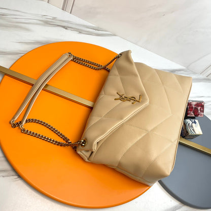 YSL Loulou Puffer Medium Bag 35cm Beige Glossy Leather