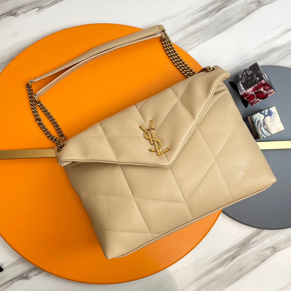 YSL Loulou Puffer Medium Bag 35cm Beige Glossy Leather