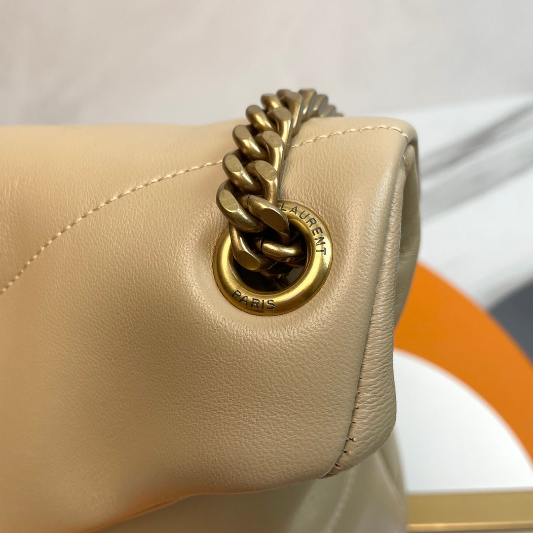 YSL Loulou Puffer Medium Bag 35cm Beige Glossy Leather