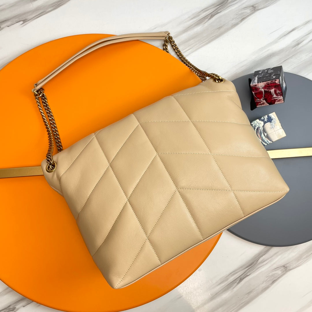 YSL Loulou Puffer Medium Bag 35cm Beige Glossy Leather