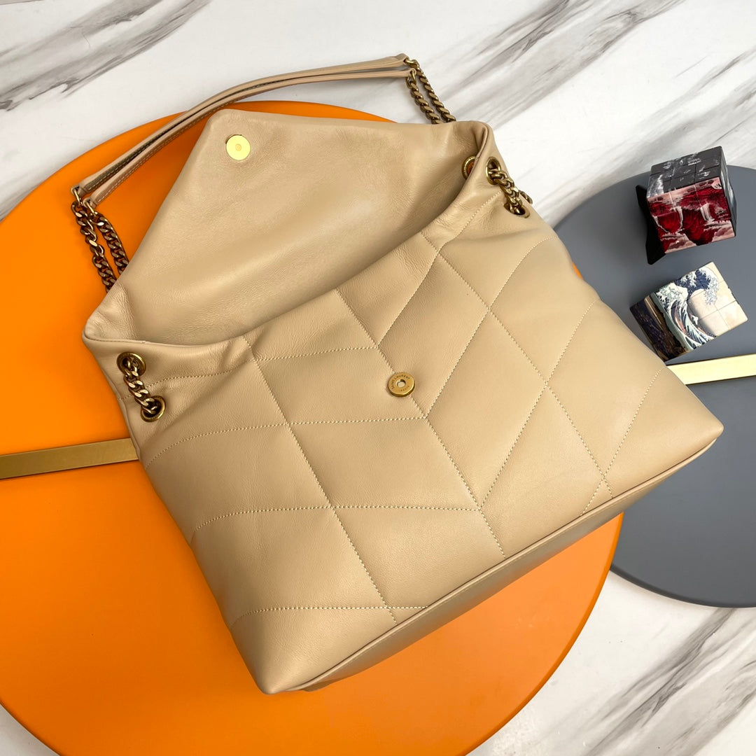YSL Loulou Puffer Medium Bag 35cm Beige Glossy Leather
