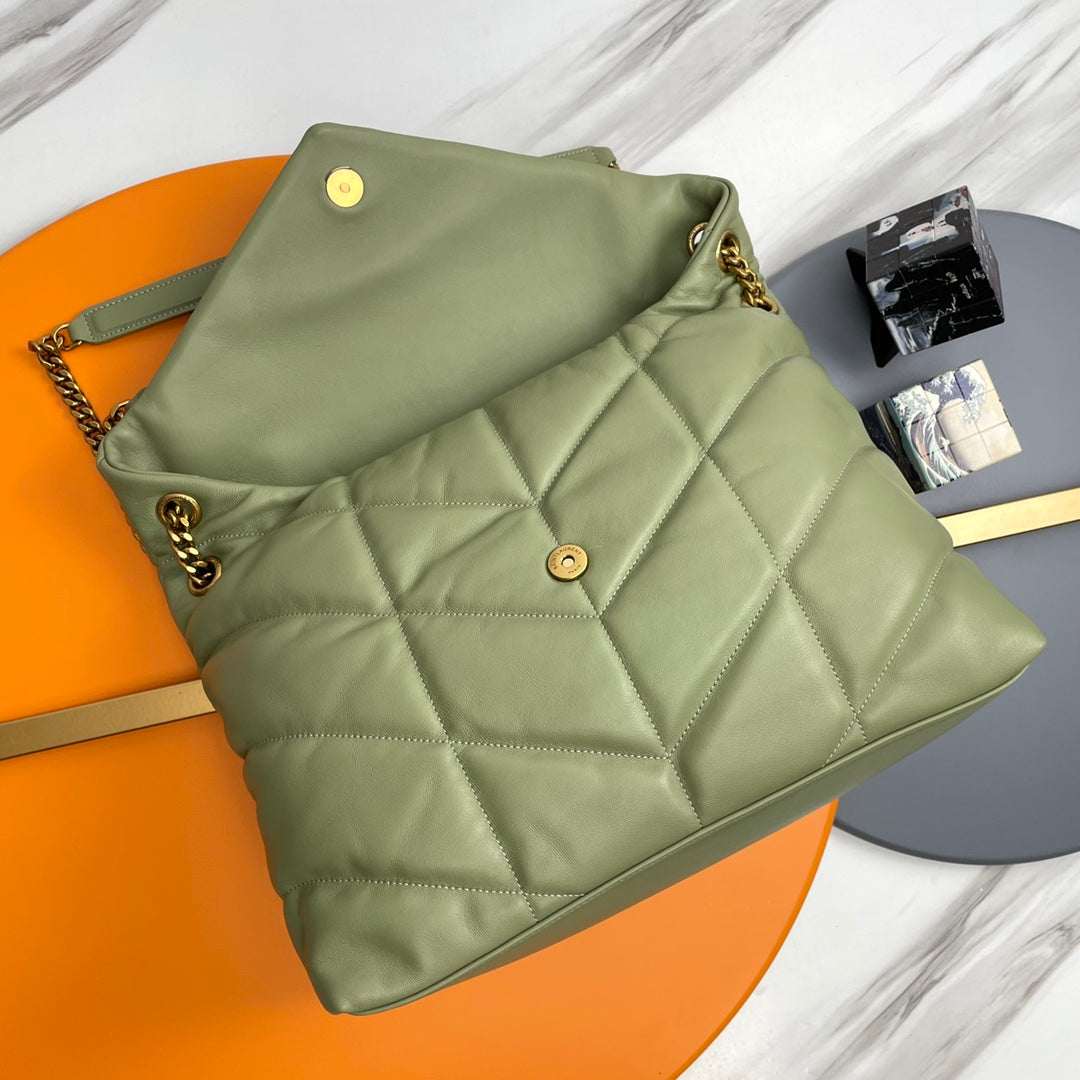 YSL Loulou Puffer Medium Bag 35cm Matcha Green Glossy Leather