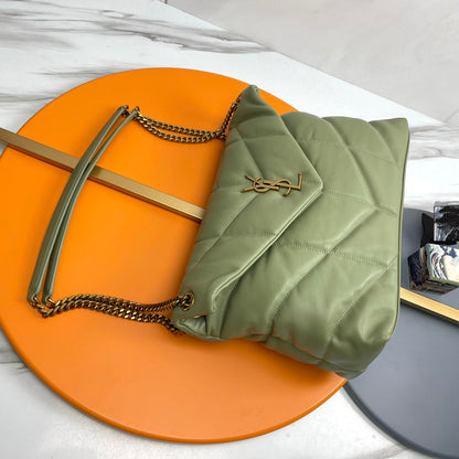 YSL Loulou Puffer Medium Bag 35cm Matcha Green Glossy Leather