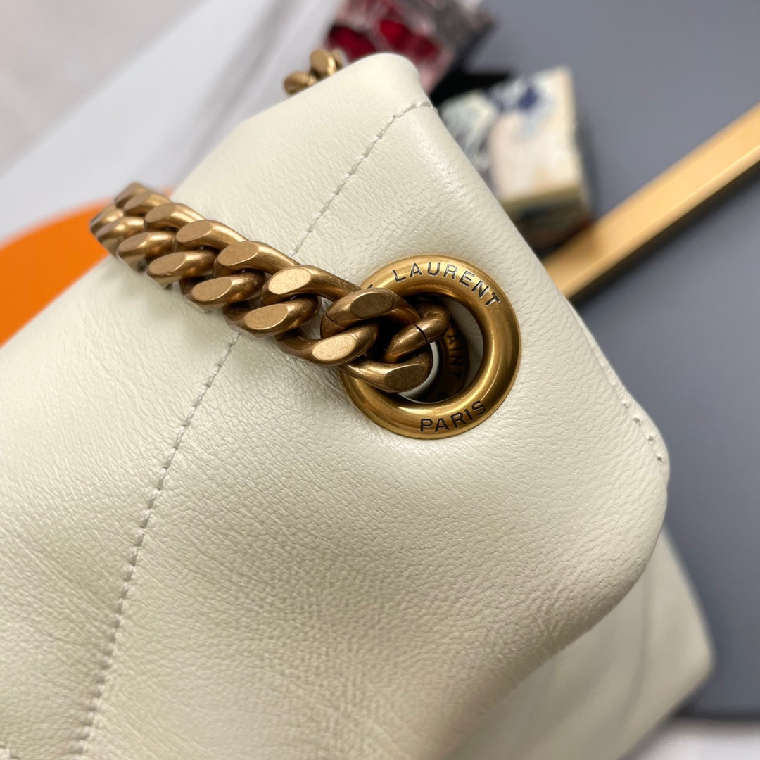 YSL Loulou Puffer Medium Bag 35cm White Glossy Leather