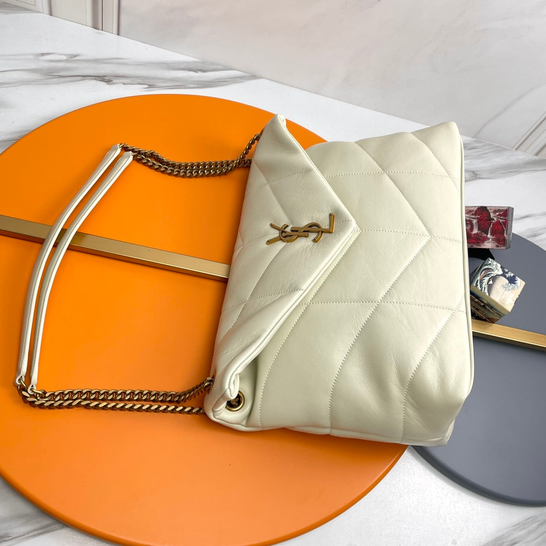 YSL Loulou Puffer Medium Bag 35cm White Glossy Leather