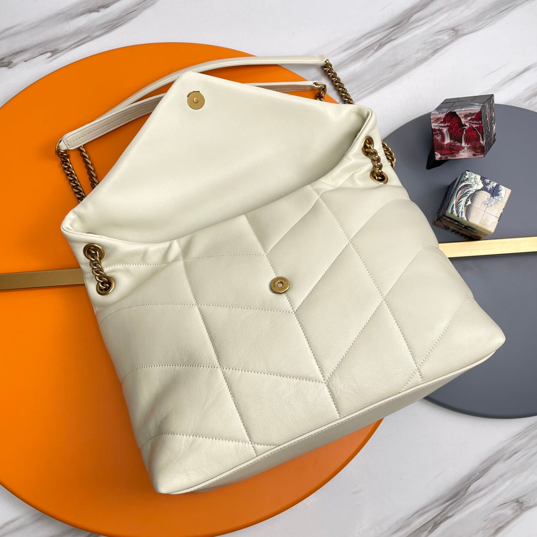 YSL Loulou Puffer Medium Bag 35cm White Glossy Leather