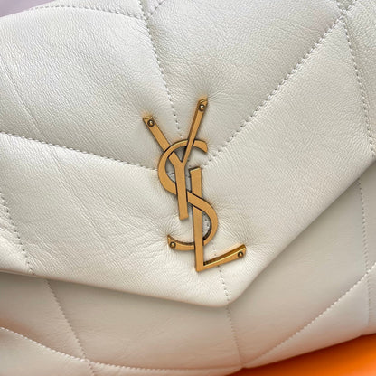 YSL Loulou Puffer Medium Bag 35cm White Glossy Leather