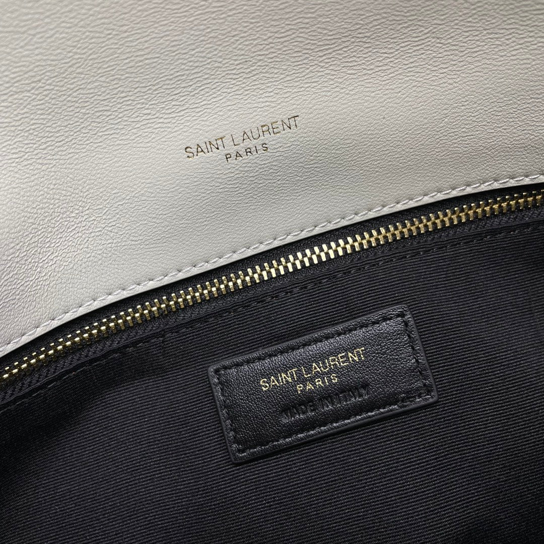 YSL Loulou Puffer Medium Bag 35cm White Glossy Leather