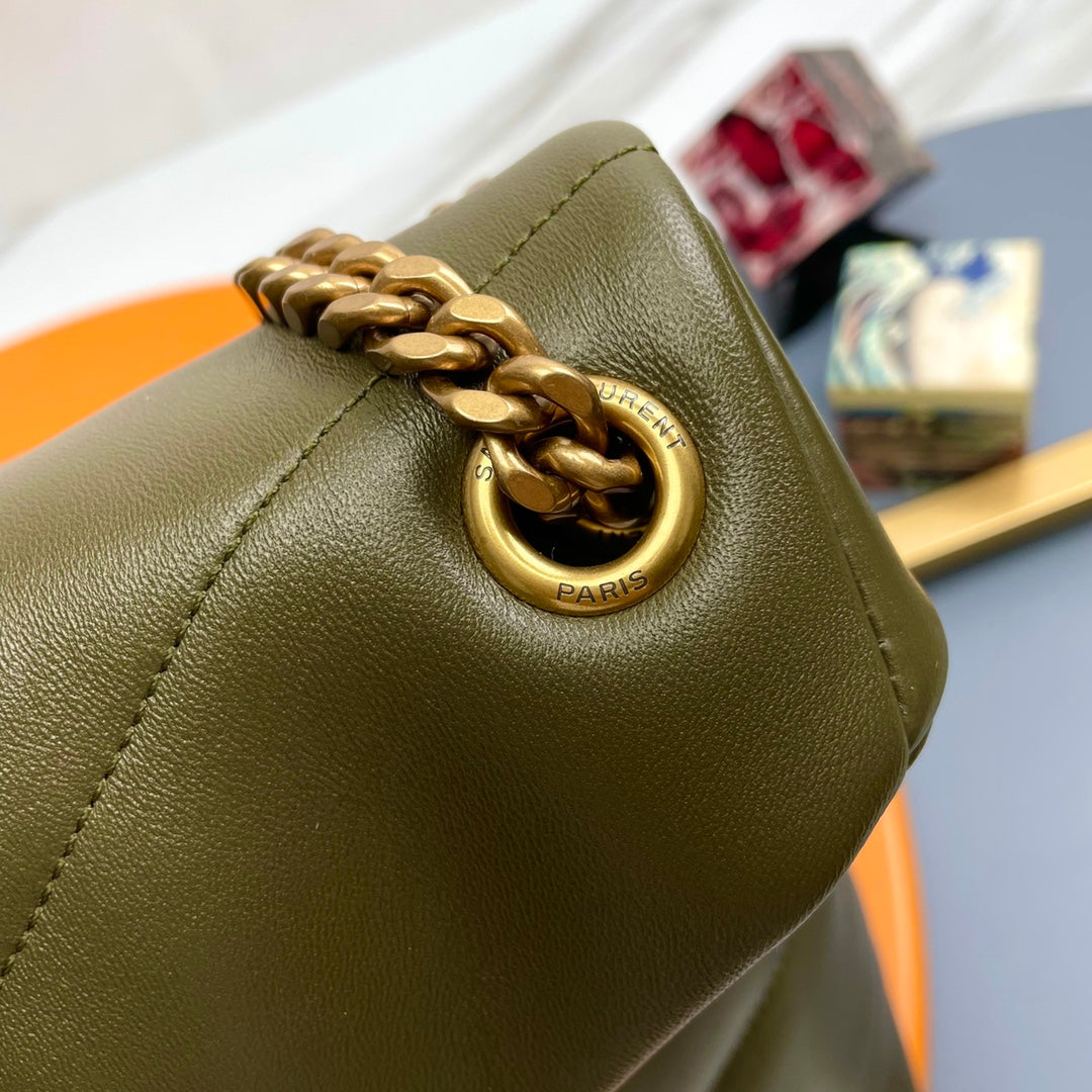 YSL Loulou Puffer Medium Bag 35cm Olive Green Glossy Leather