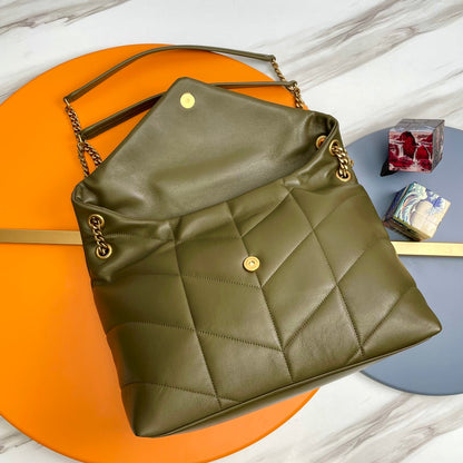 YSL Loulou Puffer Medium Bag 35cm Olive Green Glossy Leather