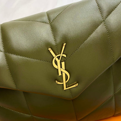 YSL Loulou Puffer Medium Bag 35cm Olive Green Glossy Leather
