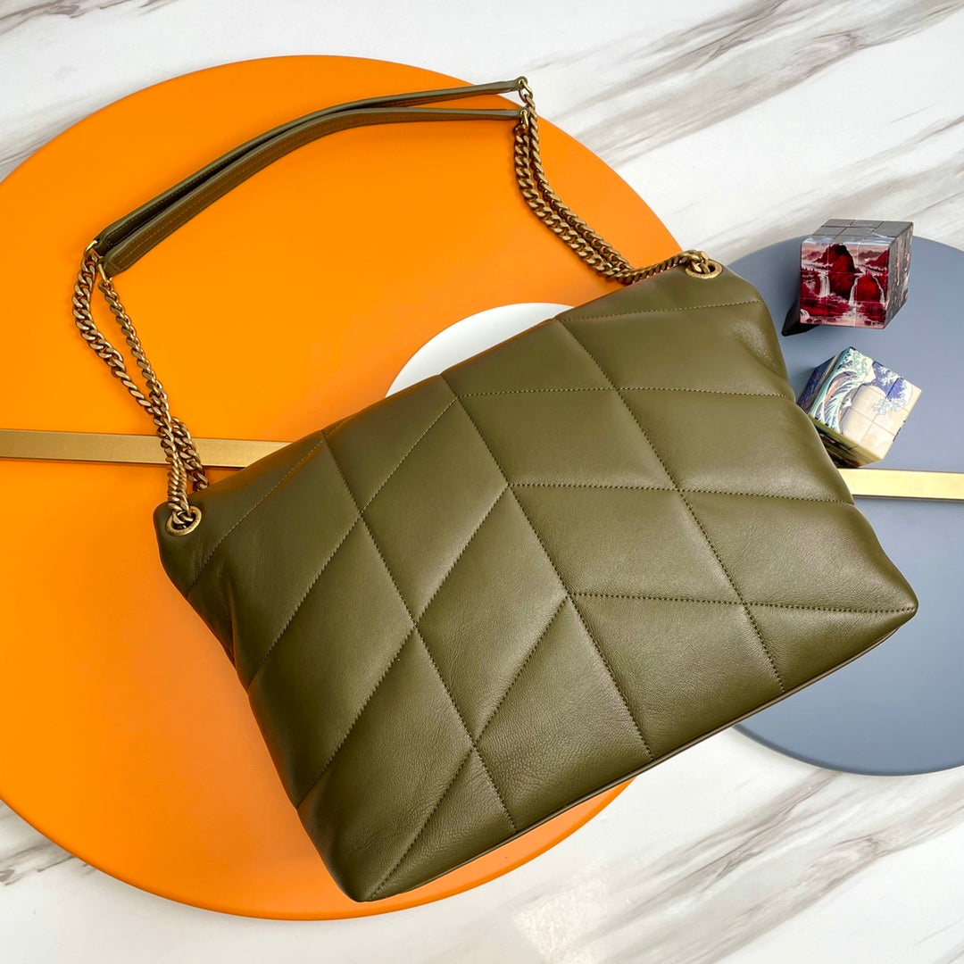 YSL Loulou Puffer Medium Bag 35cm Olive Green Glossy Leather
