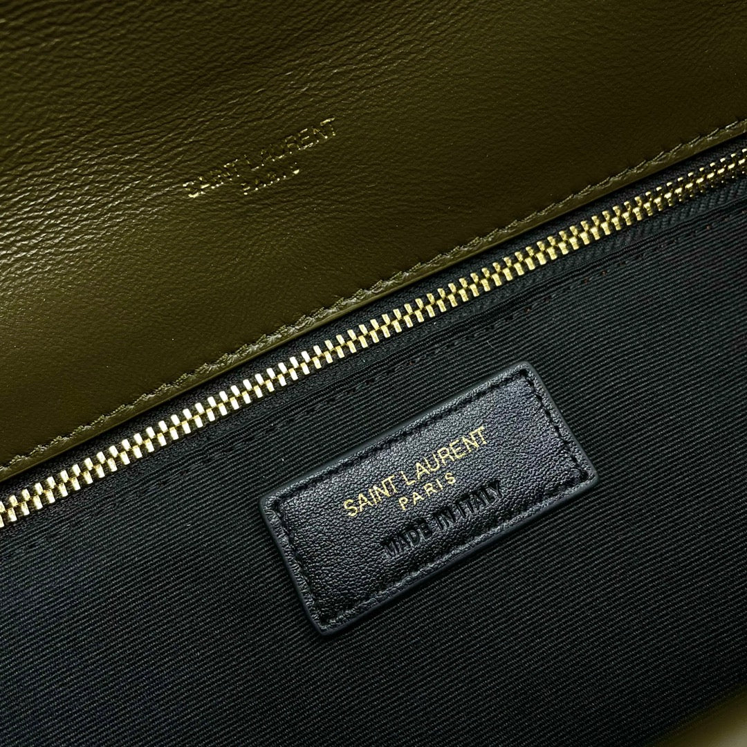 YSL Loulou Puffer Medium Bag 35cm Olive Green Glossy Leather