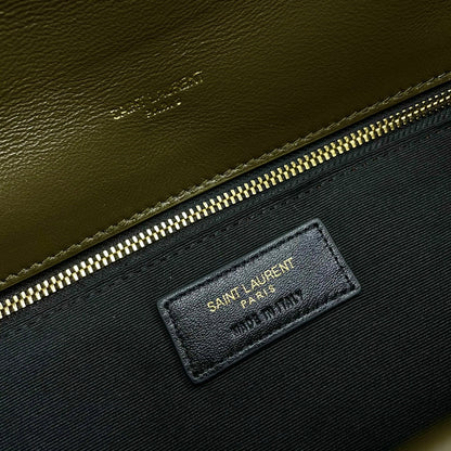 YSL Loulou Puffer Medium Bag 35cm Olive Green Glossy Leather