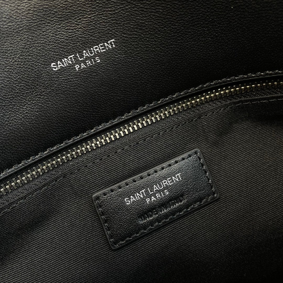 YSL Loulou Puffer Medium Bag 35cm Black Sliver Glossy Leather