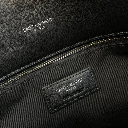YSL Loulou Puffer Medium Bag 35cm Black Sliver Glossy Leather