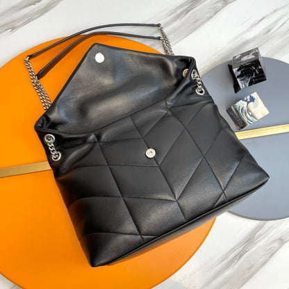 YSL Loulou Puffer Medium Bag 35cm Black Sliver Glossy Leather