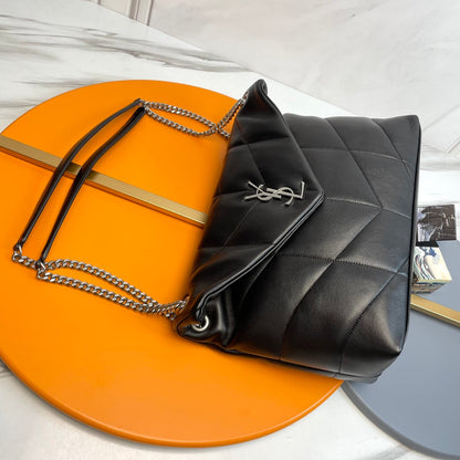 YSL Loulou Puffer Medium Bag 35cm Black Sliver Glossy Leather