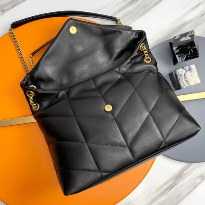 YSL Loulou Puffer Medium Bag 35cm Black Gold Glossy Leather