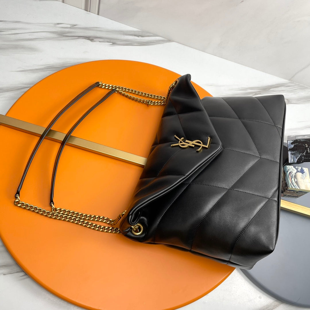 YSL Loulou Puffer Medium Bag 35cm Black Gold Glossy Leather
