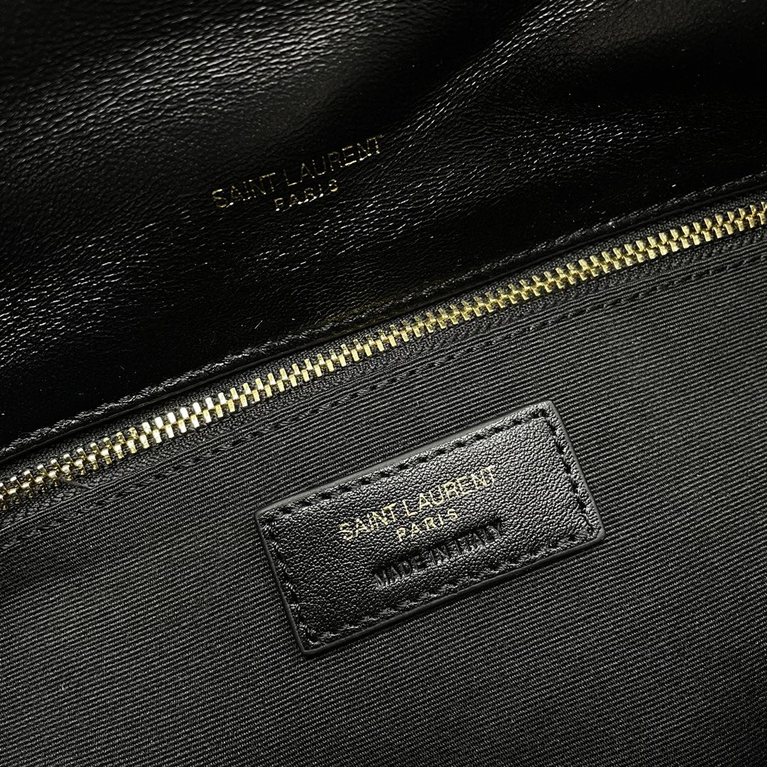 YSL Loulou Puffer Medium Bag 35cm Black Gold Glossy Leather