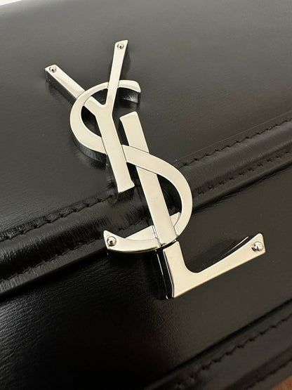 YSL Solferino Small Satchel Bag Black Silver Calfskin 339491
