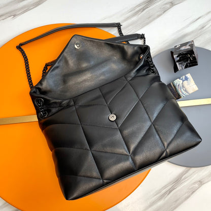 YSL Loulou Puffer Medium Bag 35cm Full Black Glossy Leather