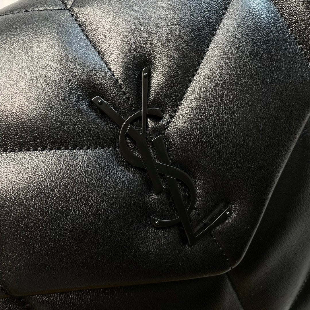 YSL Loulou Puffer Medium Bag 35cm Full Black Glossy Leather