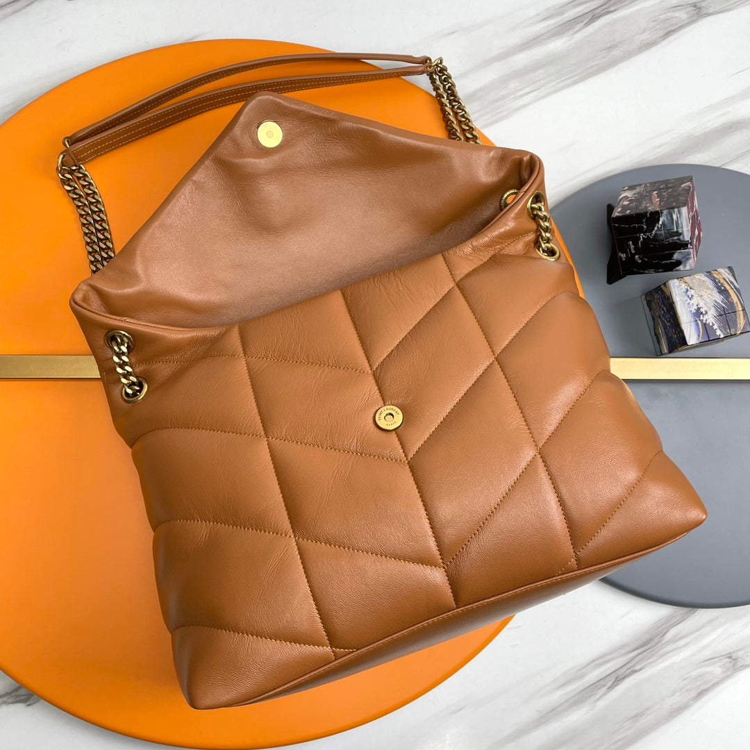 YSL Loulou Puffer Medium Bag 35cm Tan Glossy Leather