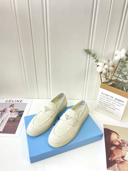 Prada Silhouette Loafers Cream Soft Suede 839218