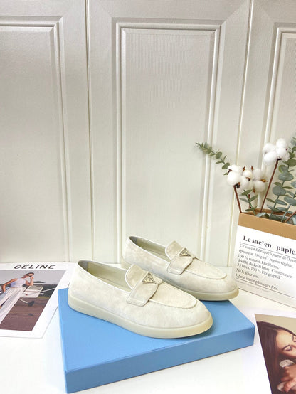Prada Silhouette Loafers Cream Soft Suede 839218