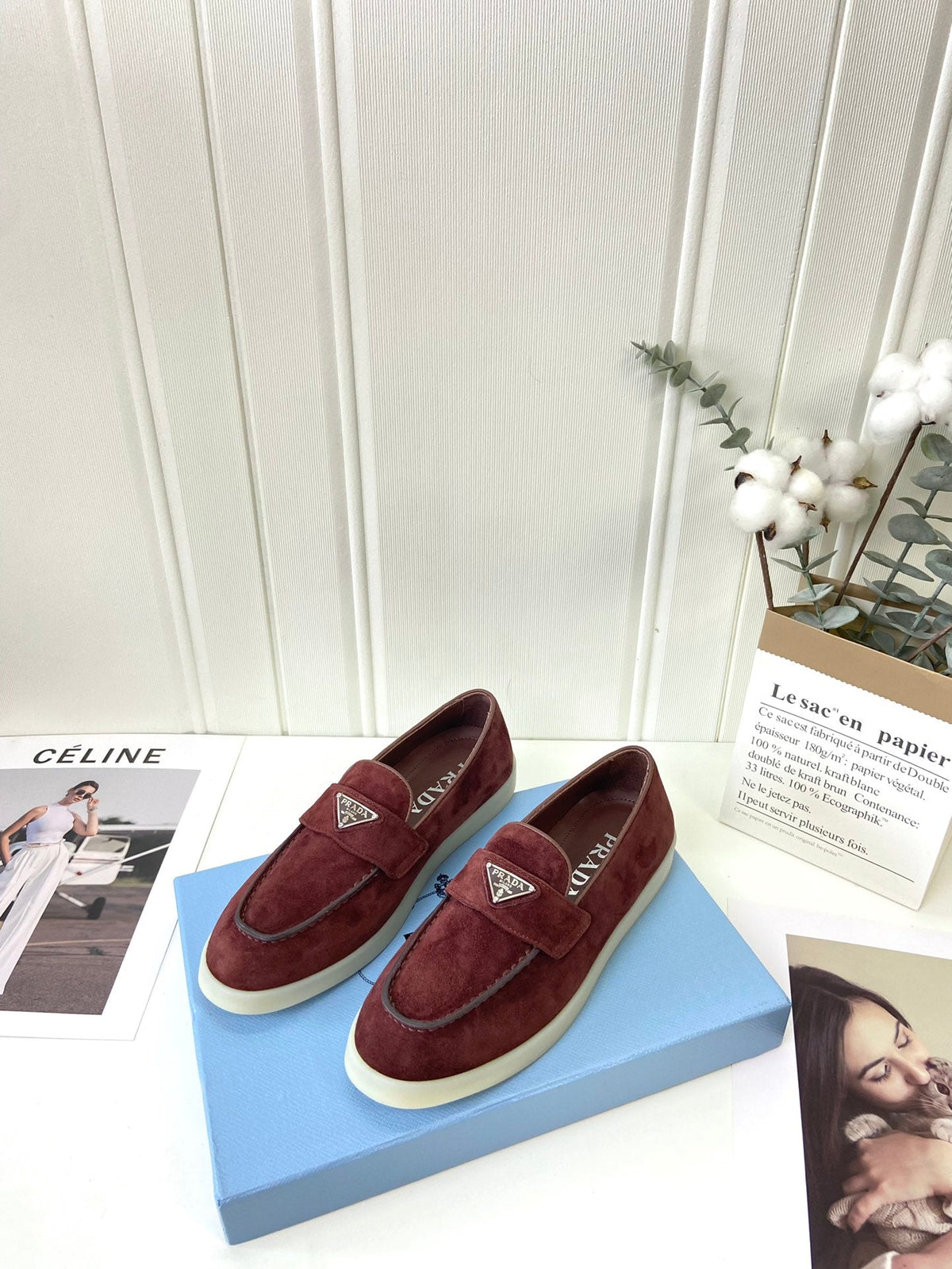 Prada Silhouette Loafers Burgundy Soft Suede 839217
