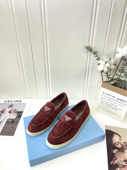 Prada Silhouette Loafers Burgundy Soft Suede 839217