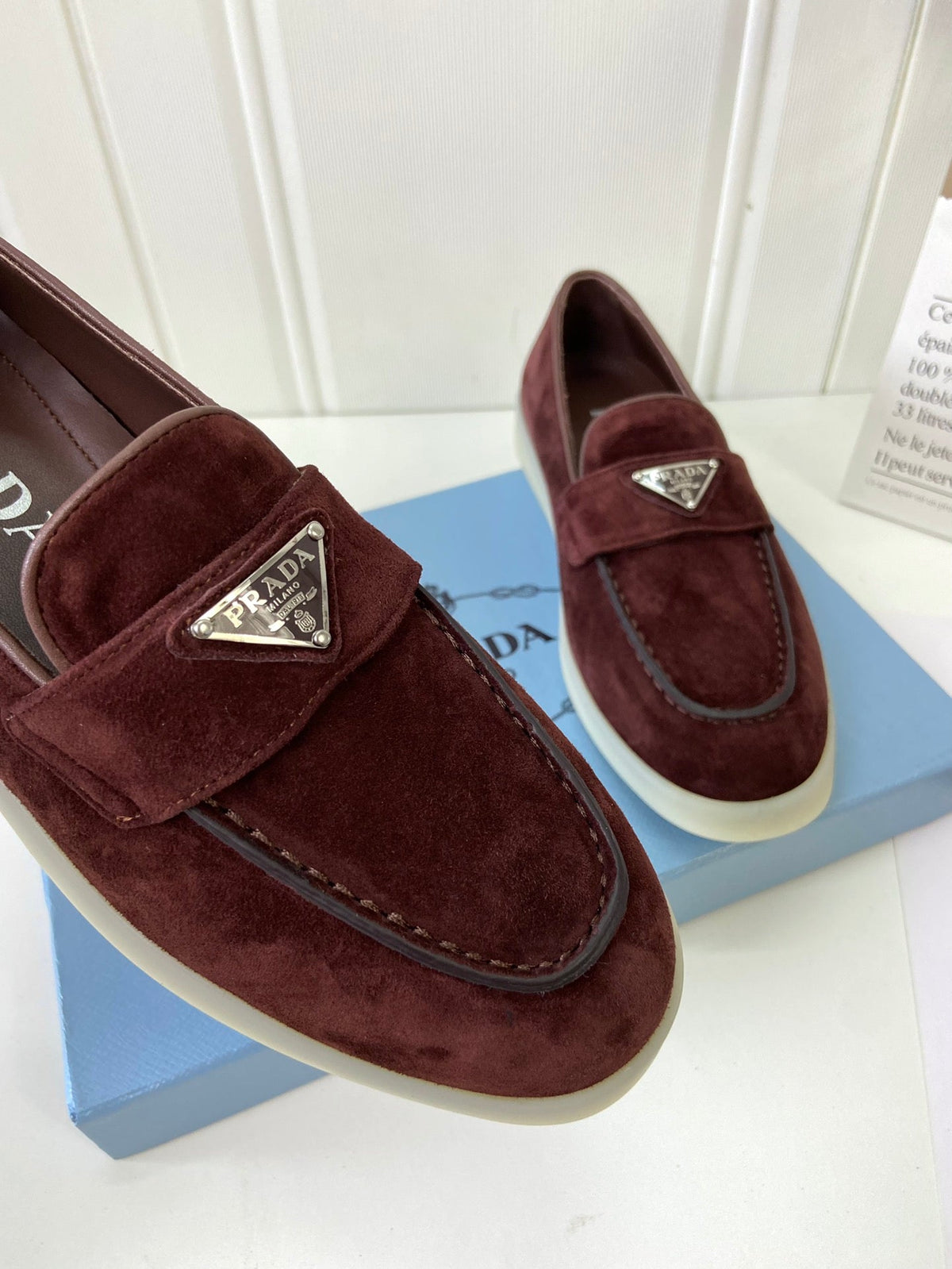 Prada Silhouette Loafers Burgundy Soft Suede 839217