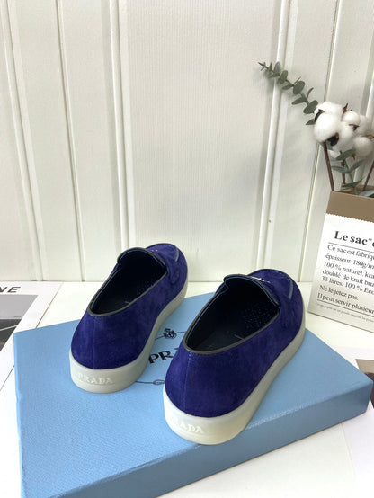 Prada Silhouette Loafers Dark Blue Soft Suede 839216