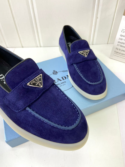 Prada Silhouette Loafers Dark Blue Soft Suede 839216