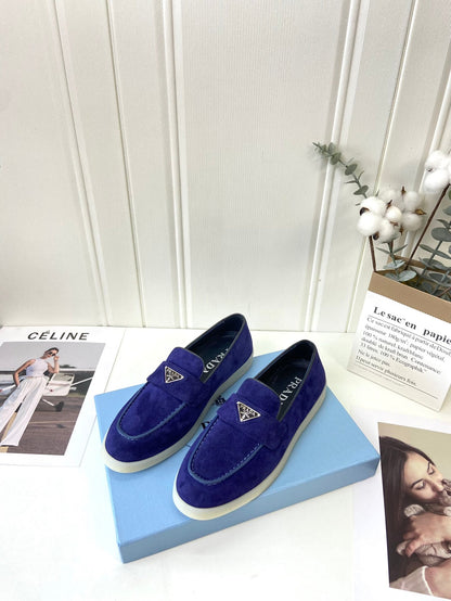 Prada Silhouette Loafers Dark Blue Soft Suede 839216