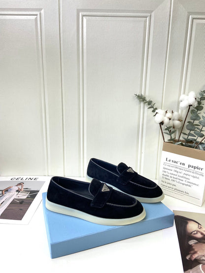 Prada Silhouette Loafers Black Soft Suede 839215