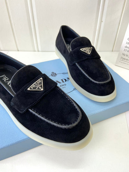 Prada Silhouette Loafers Black Soft Suede 839215