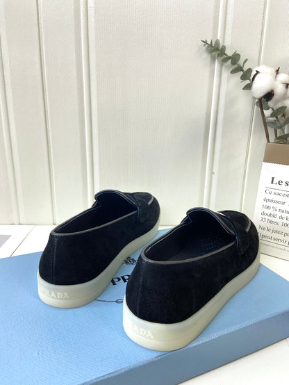 Prada Silhouette Loafers Black Soft Suede 839215