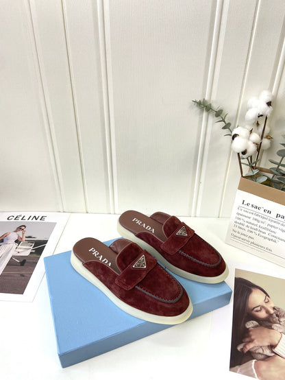 Prada Silhouette Mule Burgundy Soft Suede 839209