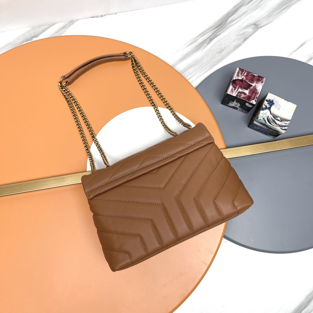 YSL Small Loulou Bag 23cm Tan Brown Lambskin